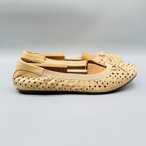 Vionic Shoes Womens 11 Beige Leather Cutout Ballet Flats Comfort Bow Slip On